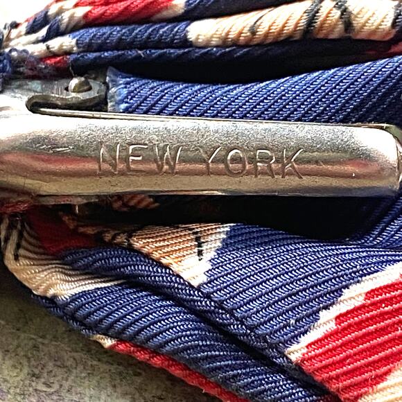 Vintage Clip On Bowtie 5.5x2.5 New York Blue Red Brown Classic Mid Century - Picture 5 of 6